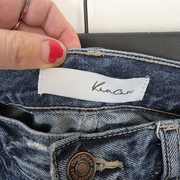 Kancan Medium Wash Distressed Raw Hem High Rise Straight Cropped Jeans Size 27 - Picture 2 of 6